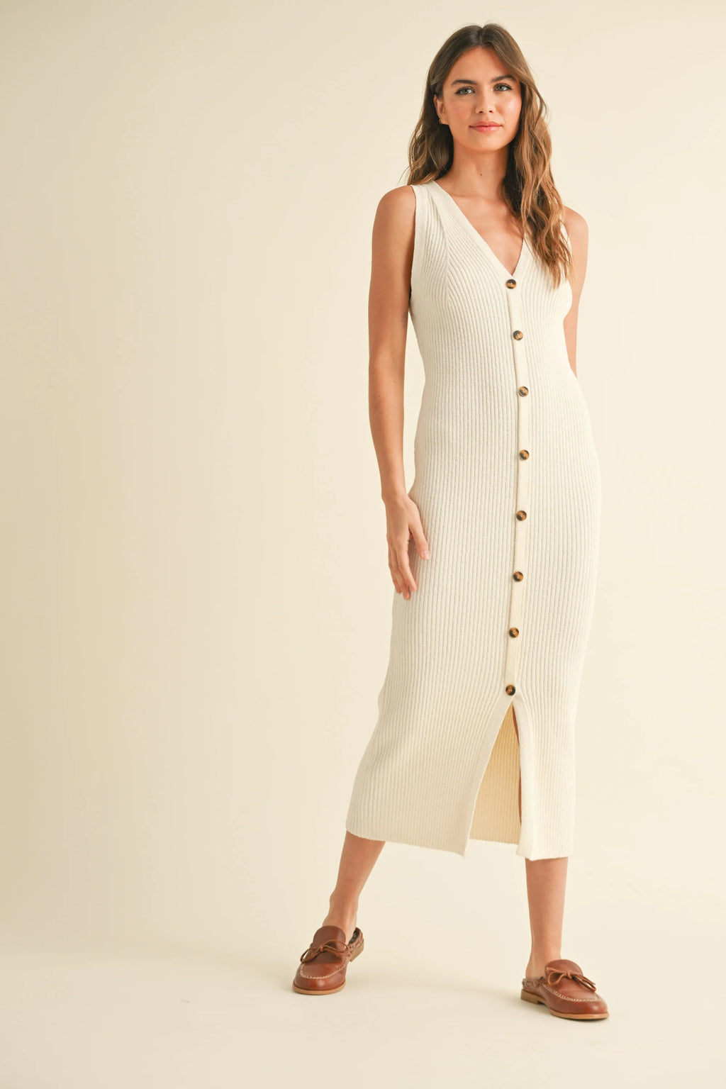 Buttondown Ribbed Long Dress